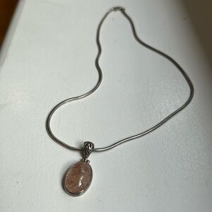 Strawberry Quartz Silver Pendant with Chain Necklace